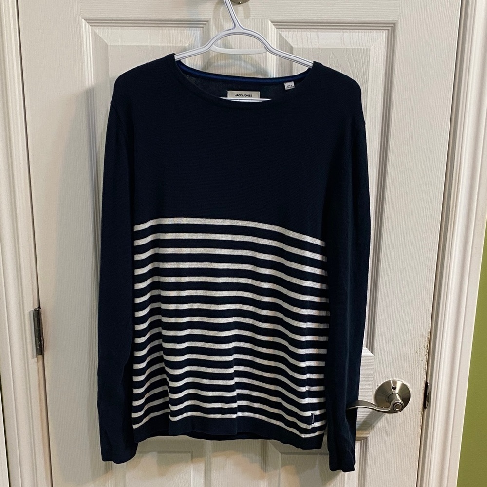 Jack & Jones August Knit Crew Neck Navy White Striped Women’s Size Medium Fall
